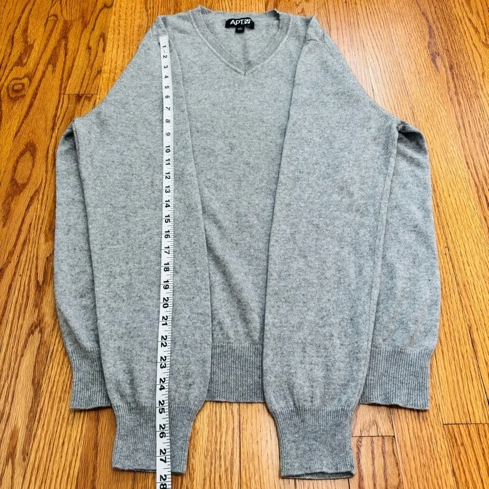 Apt9 Men Large Cashmere Silk V Neck heather gray knit slouchy pullover Sweater